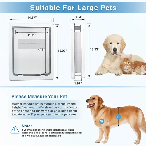 Vista 6 de Puerta grande para perros de plástico para mascotas, puerta para perros con magnético, panel de bloqueo para seguridad en el hogar, puerta