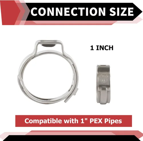 Vista 2 de EFIELD - Anillos de abrazadera Pex de acero inoxidable de 1 pulgada para tubos/tuberías Pex (paquete de 10) (CLAMP013)