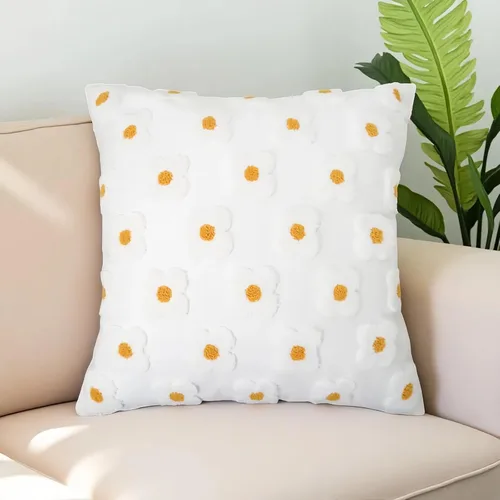Vista 8 de DECOBIRD Funda de almohada bordada de 18 x 18 pulgadas, diseño floral beige, decoración del hogar, funda de almohada bordada de lona de algodón