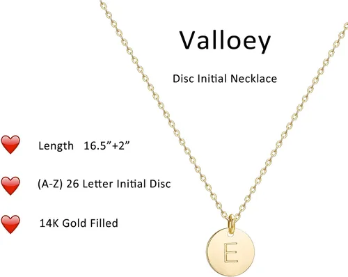 Vista 2 de Valloey Rover - Collares con inicial para mujer, chapado en oro de 14K, con letra redonda, dije de disco de moneda de doble cara, grabado de la A a
