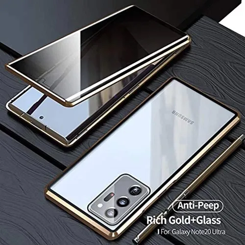 Vista 6 de Funda magnética de privacidad para Samsung Galaxy S20 Plus, carcasa de vidrio templado antiespías, frontal y trasera, vidrio templado 9H, protector