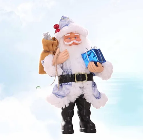 Vista 7 de PRETYZOOM Figura de Papá Noel de resina azul Santa escultura de pie de vacaciones figura de Santa Claus sosteniendo regalos decoración de mesa