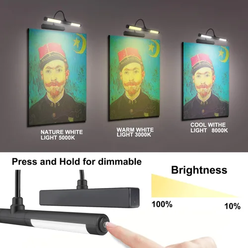 Vista 30 de LUXSWAY - Iluminación LED inalámbrica para marcos de fotos, iluminación recargable para exhibición de arte, clip para cuadros, luces para sobre