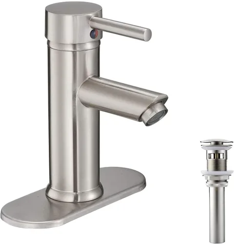Vista 8 de Grifo de lavabo de baño negro a juego con desagüe desplegable con desbordamiento de una sola manija de un agujero, grifo de baño de latón para baño