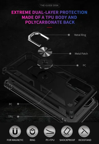 Vista 3 de ADDIT Funda S20 para Samsung Galaxy S20 de 6.1 pulgadas, con anillo de soporte, soporte ajustable, grado militar, protección resistente, a prueba