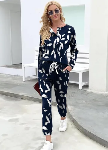 Vista 103 de Wiholl - Conjuntos de dos piezas para mujer: ropa cómoda con sudadera abotonada y pantalones deportivos con bolsillos