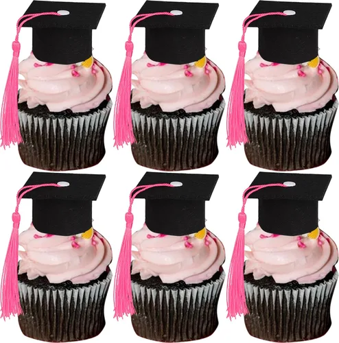 Vista 12 de Paquete de 24 adornos de graduación 3D 2024 para cupcakes 2024 con borlas doradas para fiestas temáticas de graduación 2024, suministros