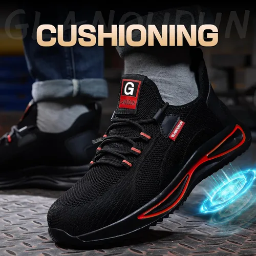 Vista 6 de GLANOUDUN Zapatos de punta de acero para hombre, zapatos de trabajo ligeros para hombres, zapatos de seguridad indestructibles para hombres, zapatos