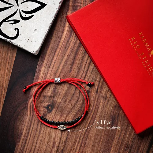 Vista 5 de KARMA AND LUCK - Brave Gaze - Men's Real Matte Onyx Jade Stone Bronze Brass Evil Eye Charm Red String Adjustable Drawstring Closure Bracelet