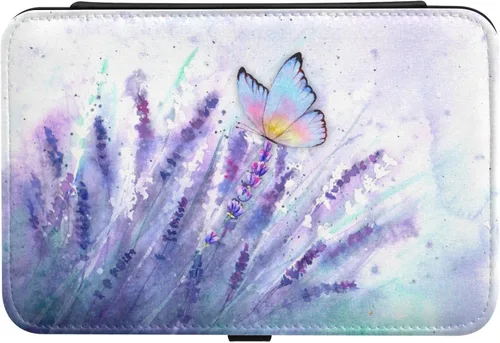 Vista 4 de Joyero de viaje, organizador de joyas pequeño de piel sintética para mujer, mariposa floral de lavanda púrpura (L1) cajas de almacenamiento