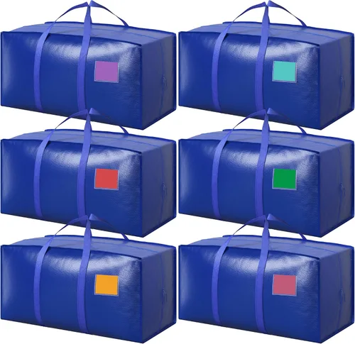Vista 16 de Paquete de 6 bolsas de mudanza con cremallera lateral completamente abierta, extra grandes de 93 L, resistentes al agua, plegables para Negro
