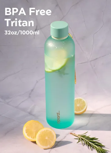 Vista 7 de Opard Botella de agua delgada de 32 onzas, botella de agua de plástico apta para lavavajillas, sin BPA, parte superior de rosca a prueba de fugas
