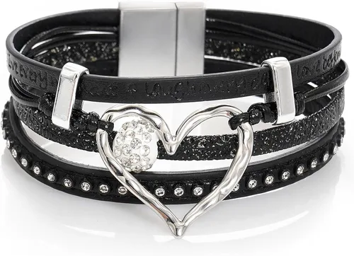 Vista 19 de Suyi Pulsera trenzada de cuero multicapa para mujer, con hebilla magnética Perla Caqui1
