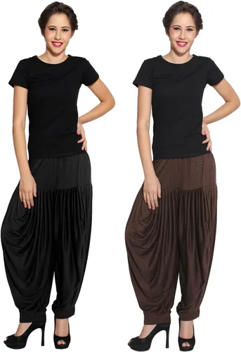 Vista 2 de Punjabi Women's Patiyala Salwar Beige & Brown Pack of 2 Large Size Yoga Pajama Trousers Sport Pant Dancing