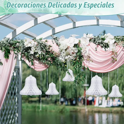 Vista 4 de 10 campanas de boda colgantes de panal, decoración de boda, campanas de panal de abeja, suministros de decoración con 2 rollos de cinta