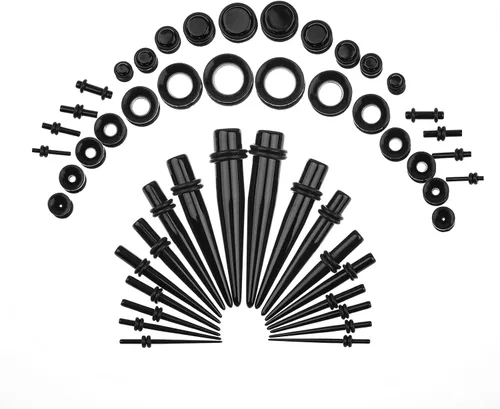 Vista 9 de Kit de Estiramiento de Orejas 50 Piezas 14Calibres-00Calibres Aretes Kit de Piercing Negro