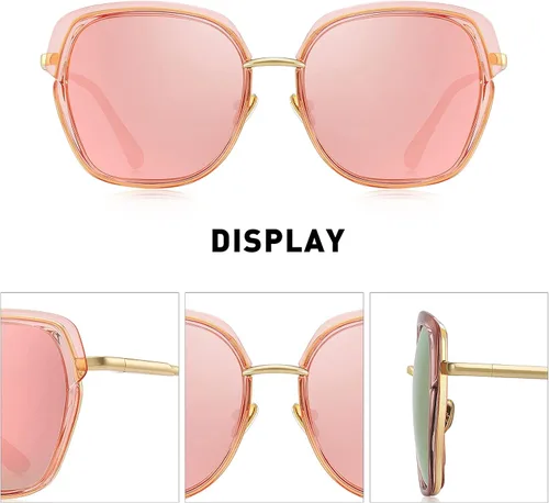 Vista 3 de Gafas de sol polarizadas vintage con marco de escudo para mujer con caja de regalo O6371