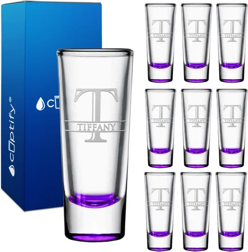 Vista 57 de Vaso de chupito personalizado con fondo negro personalizado de 2 oz, vasos de chupito cordiales con inicial y nombre en script dividido