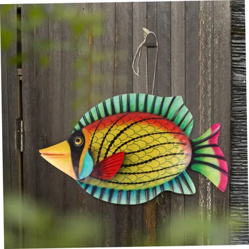 Vista 4 de GANAZONO Jardín de hierro forjado peces colgante de pared de metal pez vela arte de pared colgante de peces decoración de peces escultura de pared