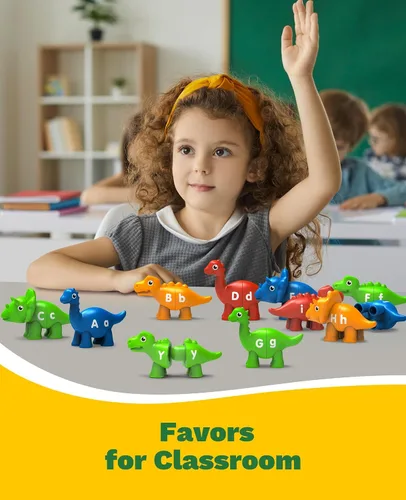 Vista 5 de 26 piezas de juguetes de aprendizaje del alfabeto de dinosaurios para 18M+, juguetes educativos Montessori para niños de 3, 4, 5 años, actividades