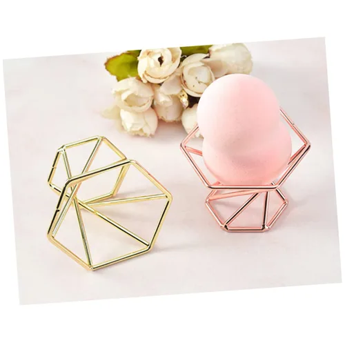 Vista 4 de SOLUSTRE Soporte elegante para esponja de maquillaje, 2 unidades, de acero inoxidable, diseño elegante para secado rápido, fácil acceso, para Dorado