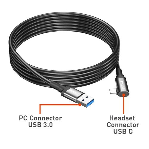 Vista 3 de Cable de enlace de 20 pies, cable para Oculus VR Link Cable de auriculares para Oculus Quest 2 Quest 1, cable de carga USB 3.0 tipo C a C de alta