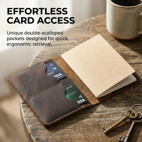 Vista 5 de Rustique 3-in-1 Leather Field Notes Cover Set with Card Holder Wallet & Free Notebook Gift Boxed Pocket Travel Journal Organizer for Moleskine