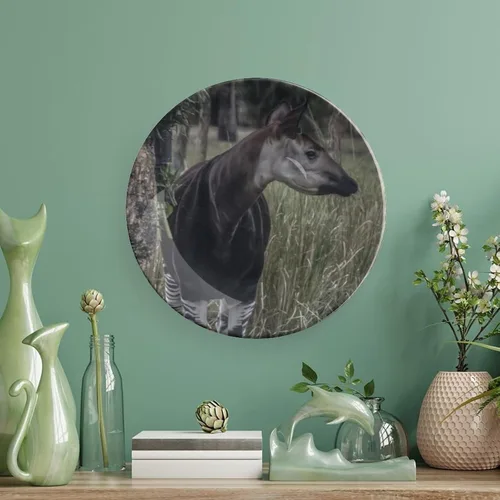 Vista 5 de Plato decorativo de animales silvestres de África para cocina, recuerdo de cerámica para colgar en la pared con soporte de exhibición, decoración