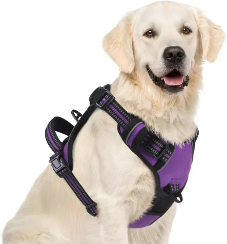 Vista 52 de PUPTECK Arnés táctico sin tirones para perro, tamaño mediano, arnés reflectante ajustable con asa para perro, de fácil control, cómodo y suave
