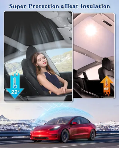 Vista 5 de Parasol negro para techo solar impermeable – Compatible con Tesla Model 3/Highland 2020-2026 – Bloqueo UV y reducción de calor – con hebilla negra