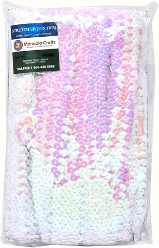 Vista 4 de Mandala Crafts - Cinta de lentejuelas elásticas iridiscentes AB de 1 pulgada para coser 10 Yards, Metallic Color, Washable, Stretchy Band, for