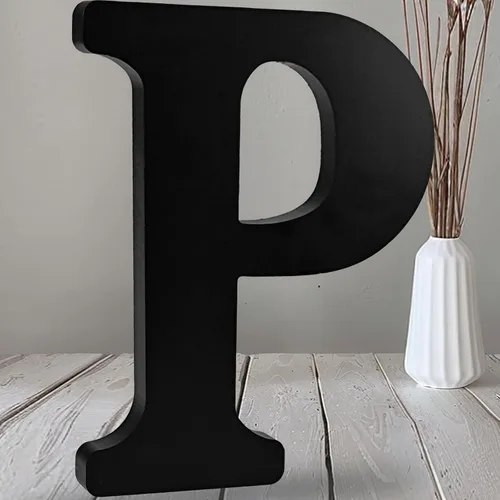 Vista 24 de AOCEAN Letras de madera negra de 12 pulgadas Letras de madera sin terminar para Halloween Letras decorativas de pie Rebanadas Tablero