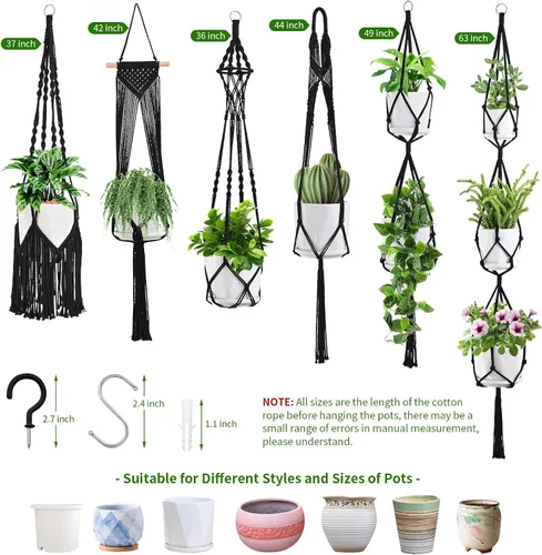 Vista 7 de SFENNGPET - Paquete de 6 perchas de macramé para plantas, juego de 6 perchas colgantes para plantas de interior con kit de 6 perchas hechas a mano