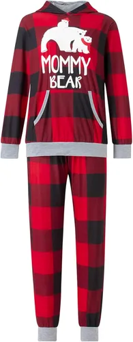 Vista 4 de FULA-bao Pijamas familiares de vacaciones a juego, pijamas de Navidad con estampado de mamá oso y pantalones a cuadros