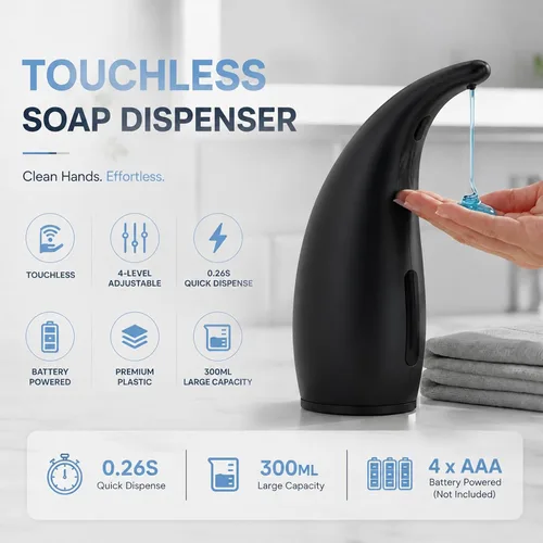 Vista 2 de Dispensador automático de jabón líquido, 4 niveles, 10oz Recargable - negro