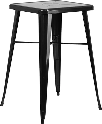 Vista 3 de EMMA + OLIVER Comercial 23.75SQ Negro Metal Indoor-Outdoor Bar Table Set-2 Taburetes Sin Respaldo