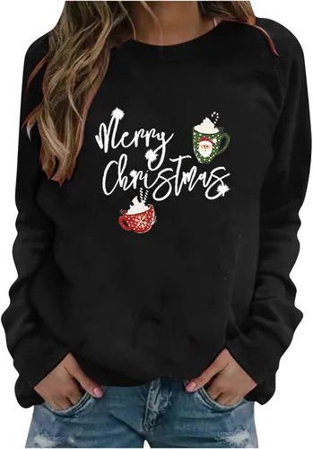 Vista 2 de Rikbuig Christmas Sweatshirts for Women Crewneck Pullover Sweaters Tops Cute Graphic Christmas Shirts Vocation Outfits