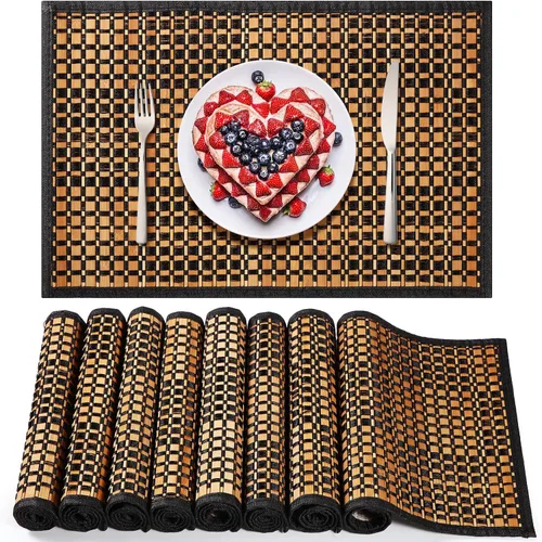 Vista 7 de Hushee 8 manteles individuales de bambú para mesa de comedor, lavables, resistentes al calor, manteles individuales de bambú para comedor y mesa