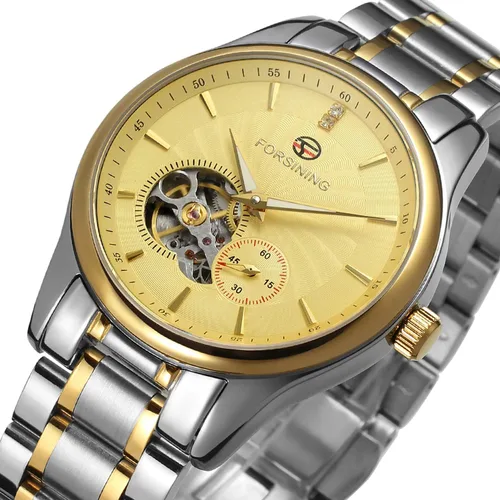 Vista 2 de FORSINING Reloj analógico de acero inoxidable de lujo para hombre