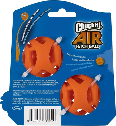 Vista 2 de Pelota de juguete Chuckit! Air Fetch para perros, pequeña (5.08 cm de diámetro), para perros de 0-9 kg, paquete de 2 Diseño hueco, similar a