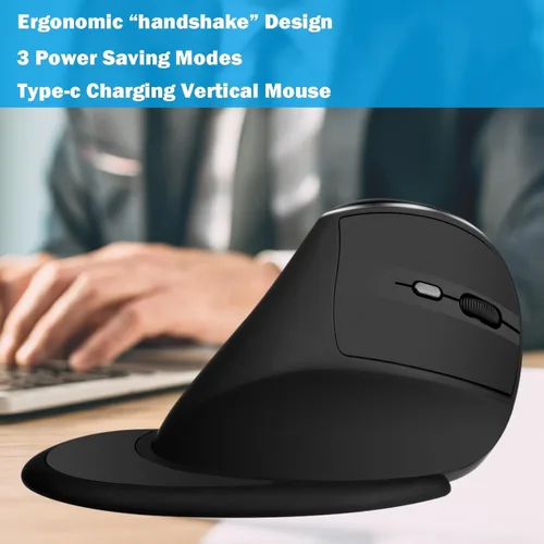 Vista 4 de Eelexa Ratón vertical ergonómico: Ratones ópticos de computadora de modo dual Bluetooth de 2.4G, mouse recargable inalámbrico con reposamanos