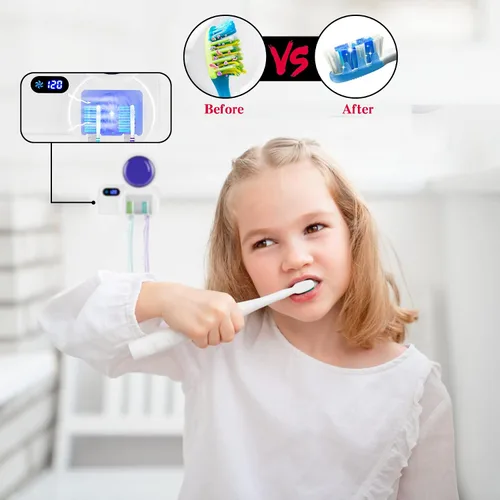 Vista 5 de TAISHAN Estuche para cepillo de dientes desinfectante UV, mini soporte portátil para cepillos de dientes con función de secado de ventilador, mata