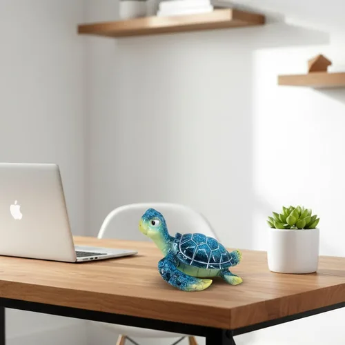 Vista 8 de Estatua de tortuga marina de 6 pulgadas, decoración de tortuga de resina azul para el hogar, figura de yoga y meditación, escultura de animales Blue1