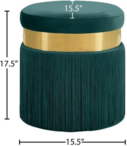 Vista 3 de Meridian Furniture Yasmine Collection Modern - Taburete otomano tapizado de terciopelo contemporáneo con banda de acero inoxidable con acabado