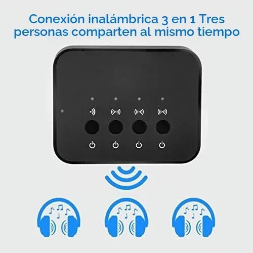 Vista 2 de Receptor transmisor Bluetooth, adaptador de audio de 0.138 in, 1 entrada y 3 salidas, uso compartido estéreo, dispositivo de audio inalámbrico