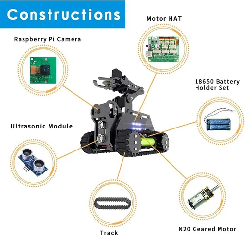 Vista 6 de Kit de modelo de robot DIY para Raspberry Pi 4/3 Modelo B+/B WiFi Wireless Smart Robot Car Kit con brazo robótico 4-DOF/seguimiento