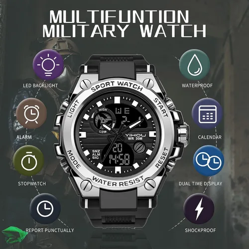 Vista 6 de Reloj militar para hombre, reloj electrónico para deportes al aire libre, reloj táctico del ejército, cronómetro LED, impermeable, relojes