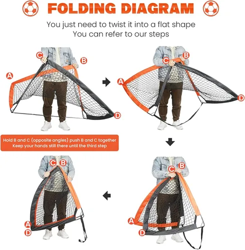 Vista 6 de Simple Deluxe Portería de fútbol portátil de 4 x 3 pies, red de fútbol plegable desplegable viene con 2 bolsas de tela Oxford y 8 estacas, ideal
