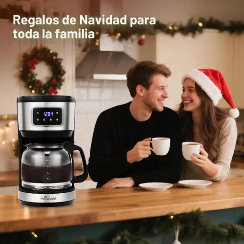Vista 2 de Cafetera programable de goteo de 12 tazas, cafetera con pantalla táctil... Negro