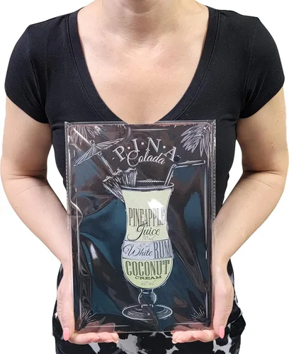 Vista 3 de Cartel de recetas populares de 8 x 12 pulgadas para cócteles y barra de bebidas, menú de recetas para camareros en metal de hojalata para decoración